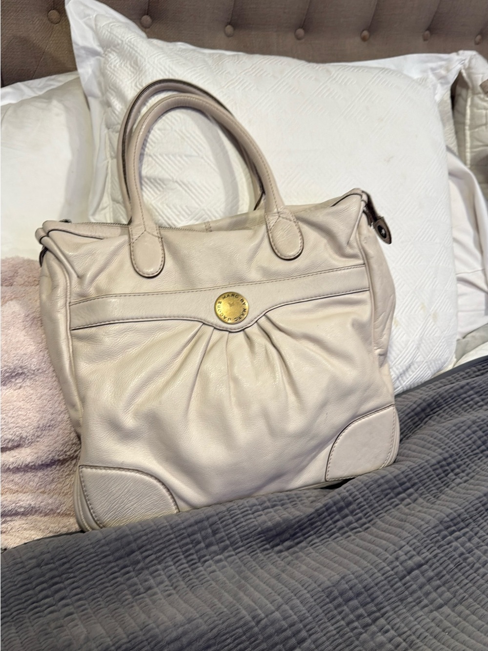 Marc by Marc Jacobs Cream Leather Tote with Gold Medallion